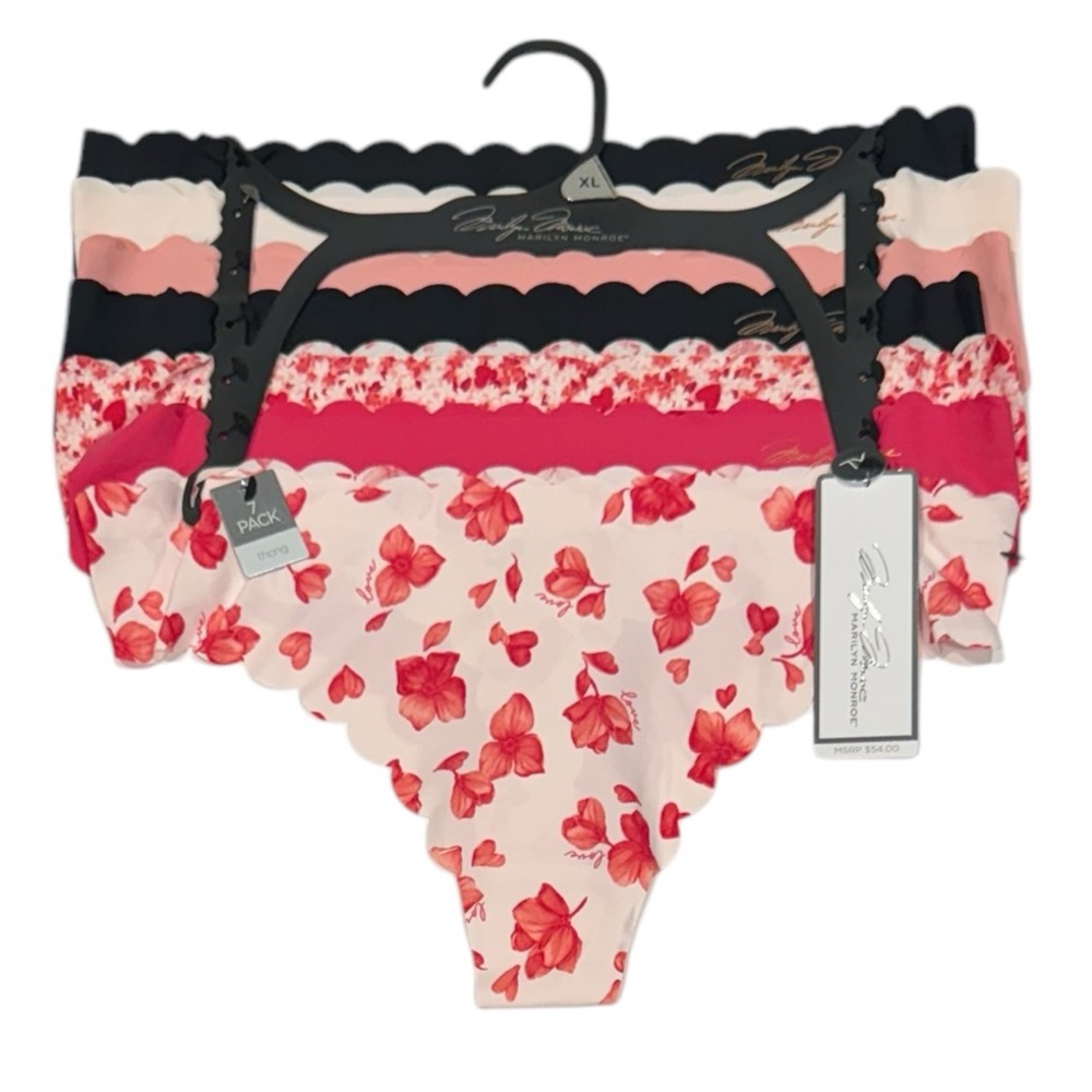 MARILYN MONROE 7 Pack Thongs Scallop Trim Floral Hearts NWT XL